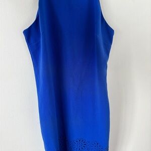 Elegant Blue Sleeveless Dress with flower cutout